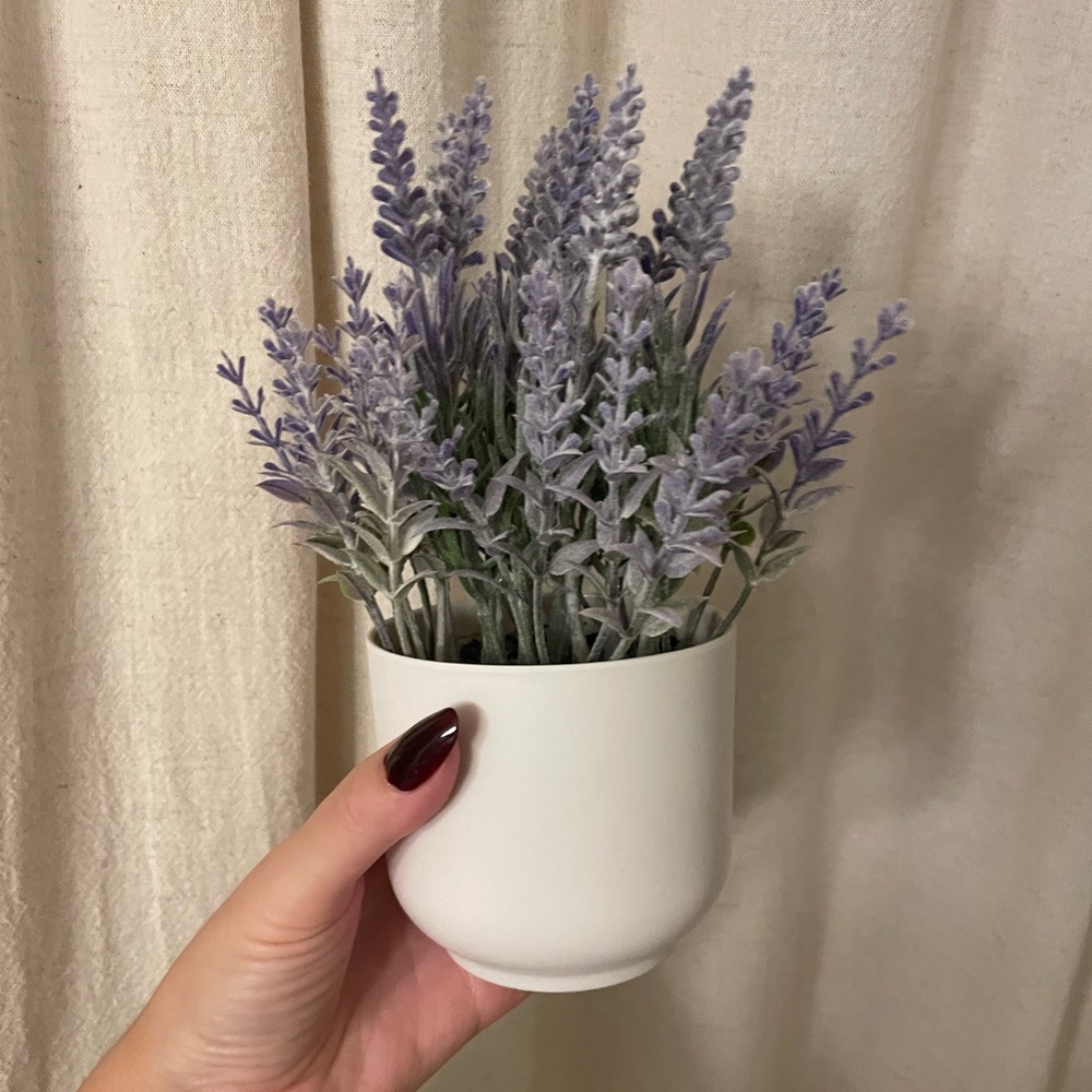 Purple Lavender Faux Floral in White Planter